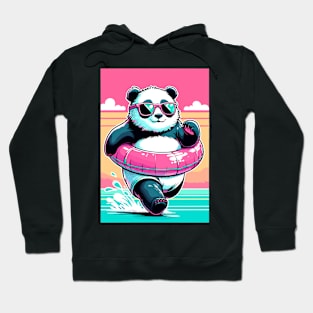 Pool Party Panda in Sunglasses on a Pink Float Funny Pool Panda Hoodie